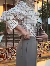 Yaphleet Women Elegant Ruffles Loose Purple Shirts 2025 Fashion Ladies Casual Blouses for Festival Female Chic Tops Clothes