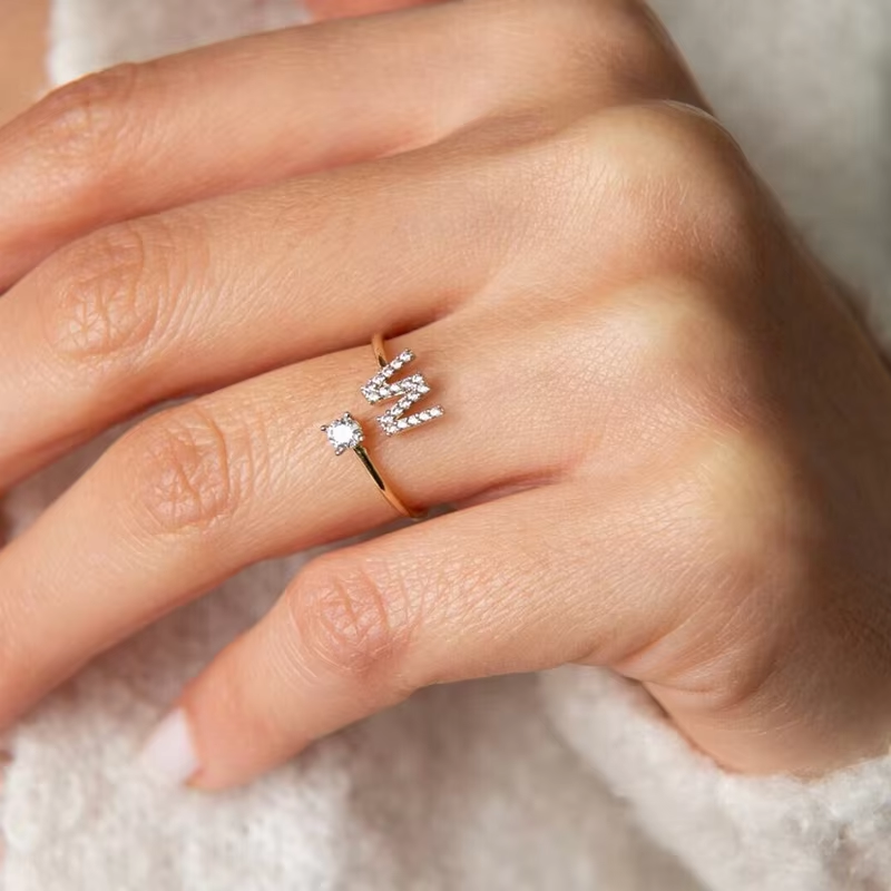 Trend A-Z Initial Rings for Women Open Adjustable Stainless Steel Wedding Ring Zircon Couple Jewelry Accessories Gifts 2024
