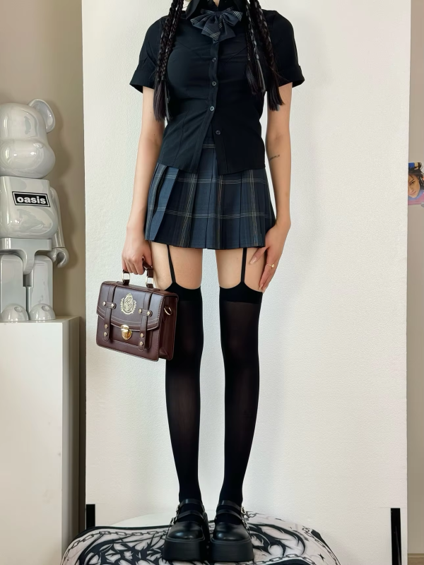 Women's Sexy Suspender Thigh High Stockings Velvet Thin Black and White Irregular Exposed Skin JK Japanese Over-the-knee Socks