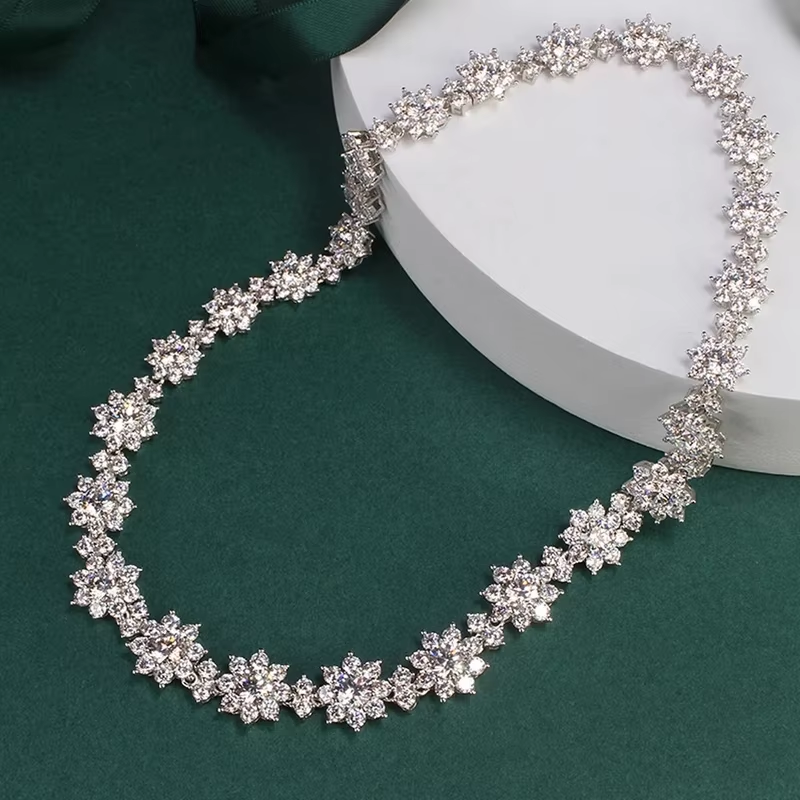 NKHOG Full Moissanite Jewelry Set 925 Sterling Silver Sunflower Necklace Bracelet Earring Sets For Women Fine Jewelry GRA Tested